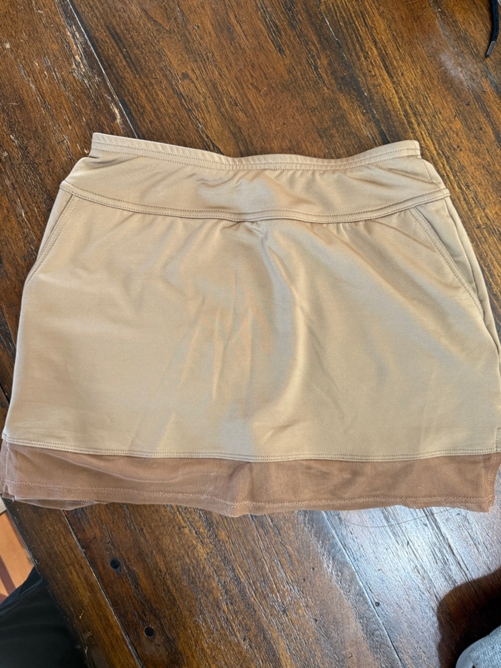 Women's Tan Mini golf Skirt with Sheer Hem